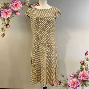 Anne Klein cap sleeve Tan Striped knee length Dress